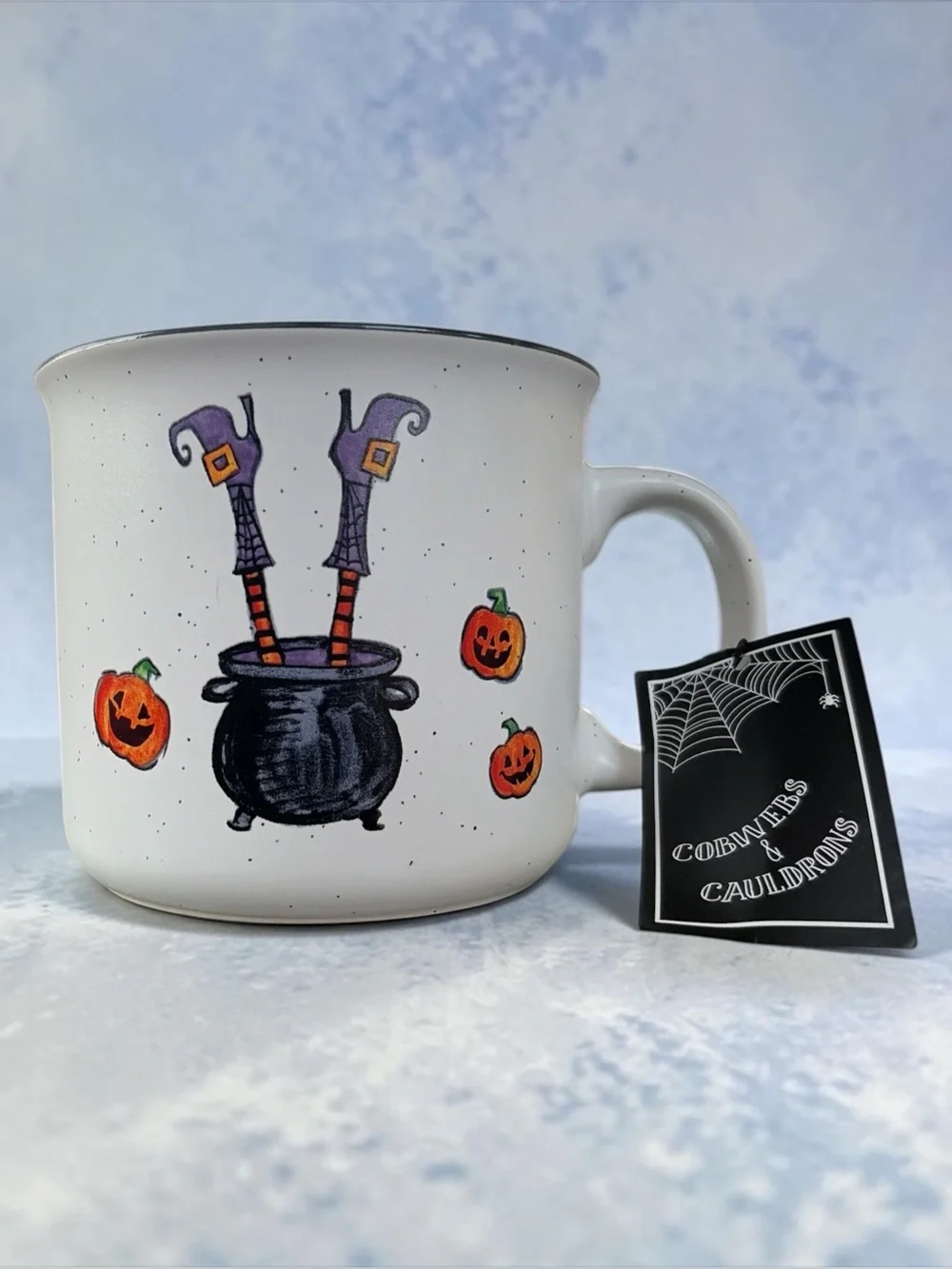 NWT WITCH CUP COBWEBS & CAULDRON BOTTOMS UP WITCHES LARGE STONEWARE MUG 16OZ
